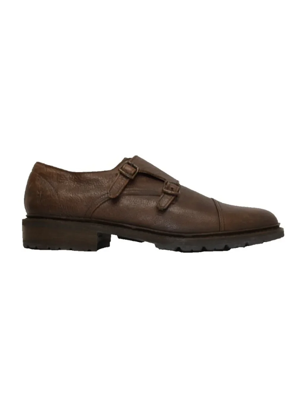 New! Frye Mens Double Monk Strap James Lug 10 D Brown Leather 3481121 DD562